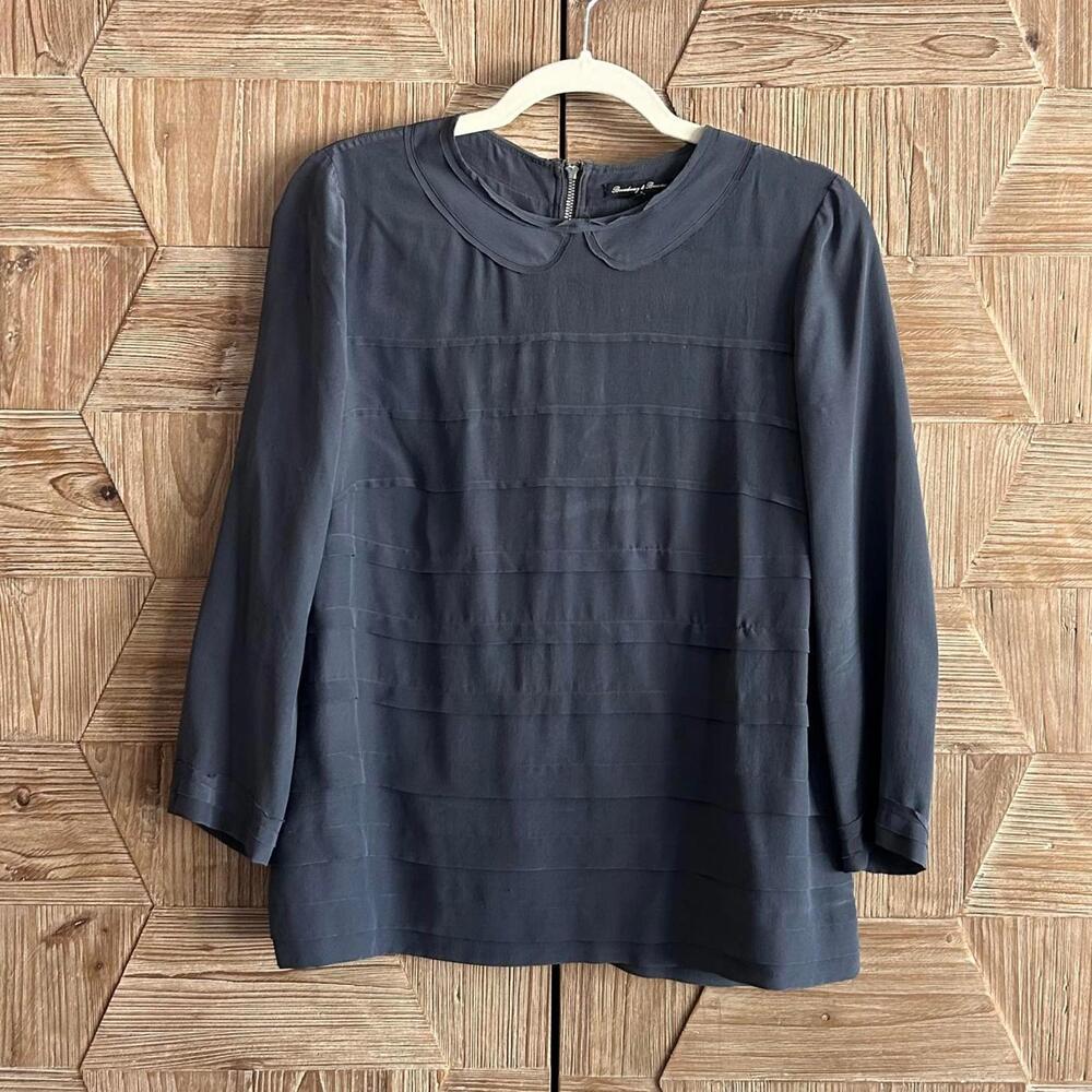 Broadway & Broome Gray Silk Layered Raw Edging 3/4 Sleeve Blouse M